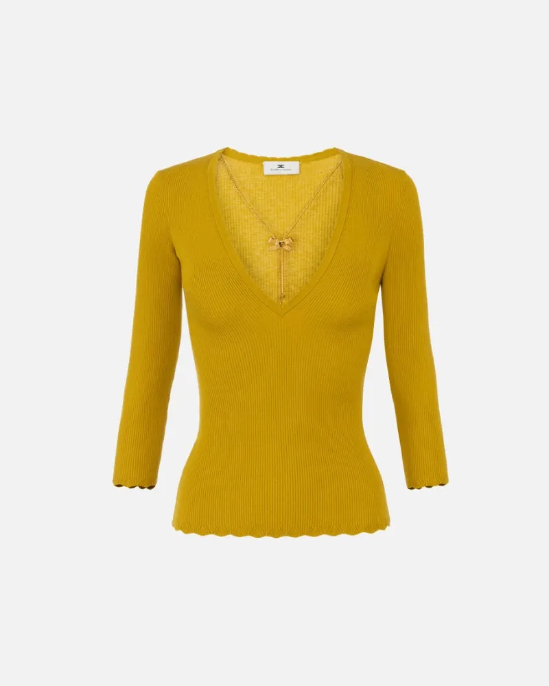 Elisabetta Franchi Ripped Pullover mit Halskette Yellow