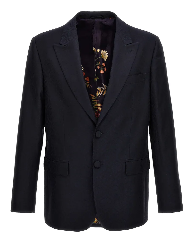 Etro Single Breasted Jacquard Blazer Blue