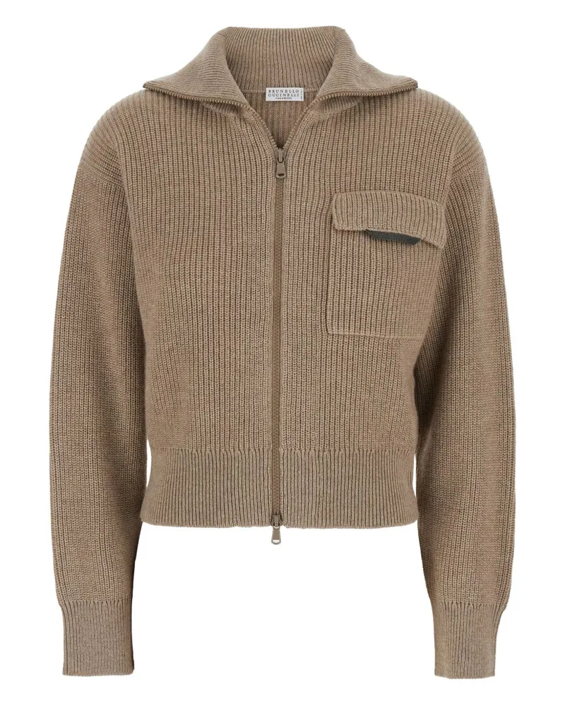 Brunello Cucinelli Kaschmir -Strickjacken mit Reißverschluss Brown