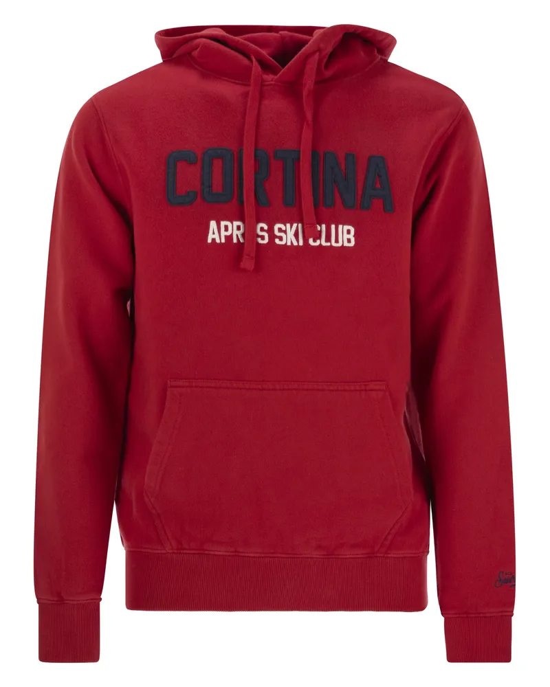 MC2 Saint Barth Männer 's Red Tribeca Sweatshirt mit „Cortina Apres Ski Club“ -Logo -Stickerei Red