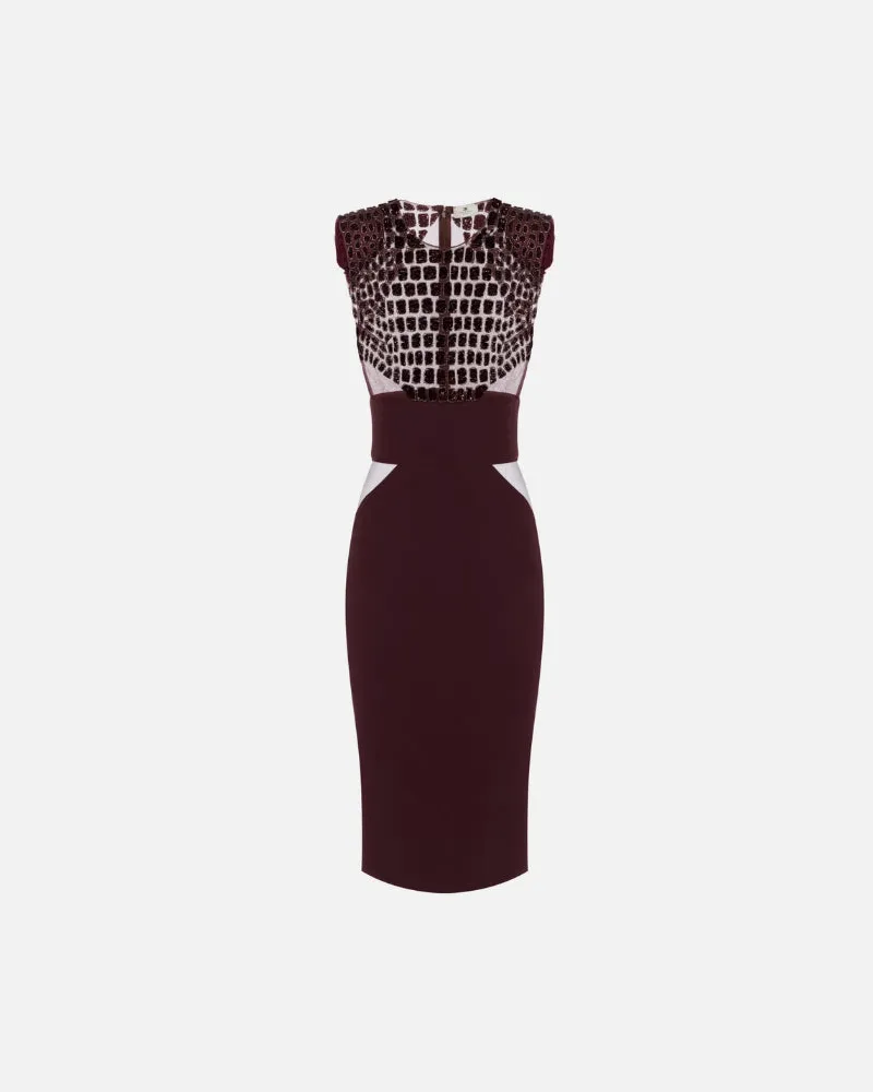 Elisabetta Franchi Kleid mit Kokosnussstickerei Merlot
