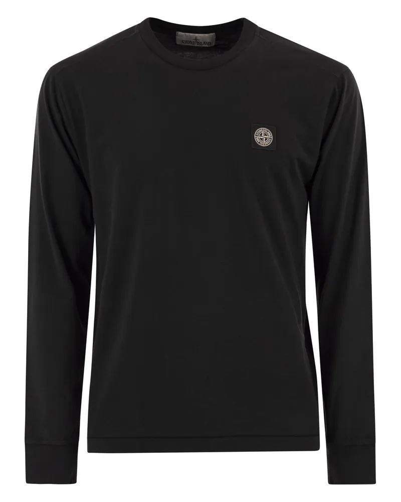 Stone Island Langarmed Slim Fit T -Shirt mit Compass Patch Black