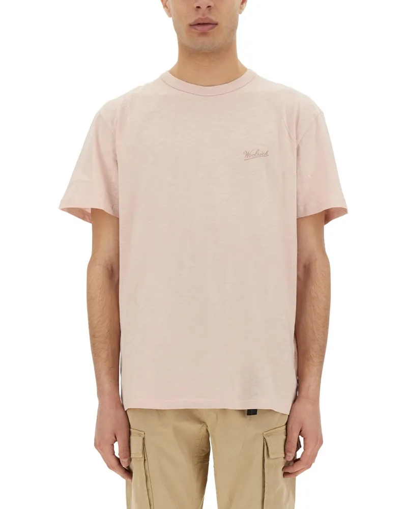 Woolrich flammten Baumwoll -T -Shirt Pink