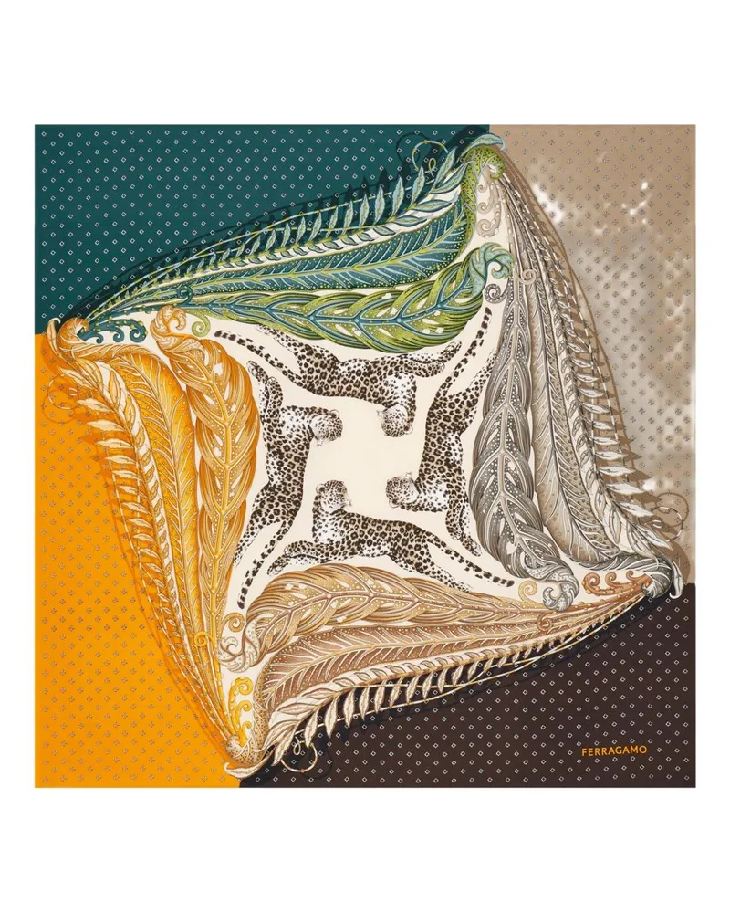 Ferragamo bedrucktes Seide Foulard Green