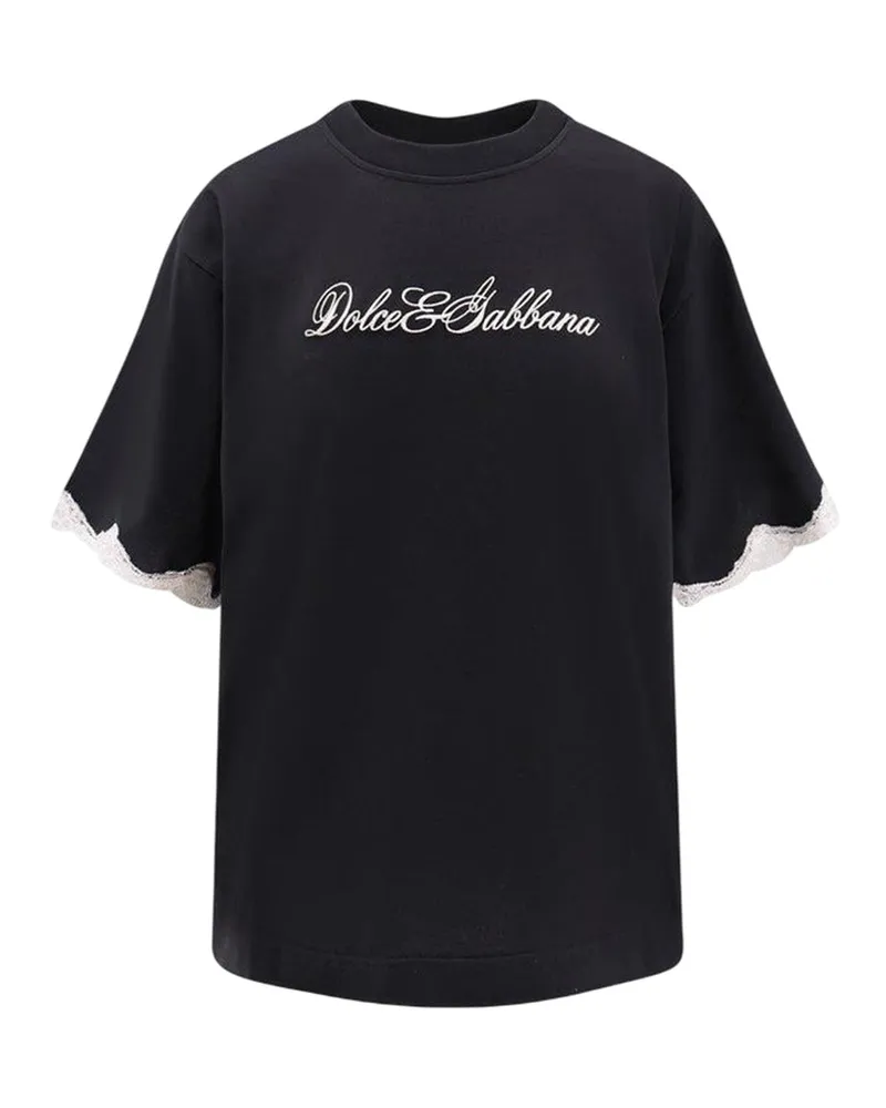 Dolce & Gabbana Frauen "s Schwarz gestickte Logo -Crewneck T -Shirt N0000