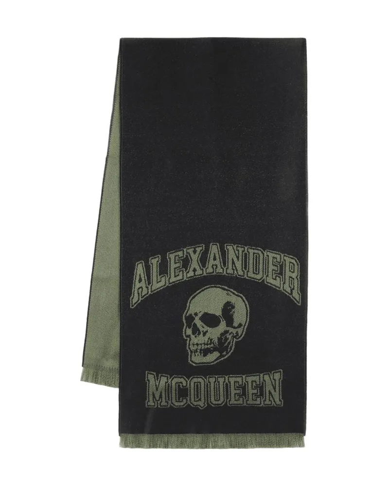 Alexander McQueen Varsity Skull Logo Schal Alexander Mc Königin Wolle Schwarz Schwarz