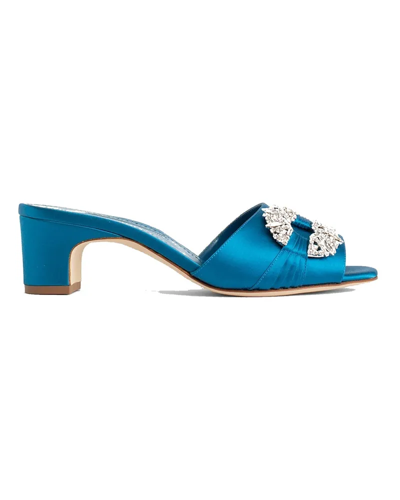 Manolo Blahnik Prinap 050 Satin Maultiere Blue