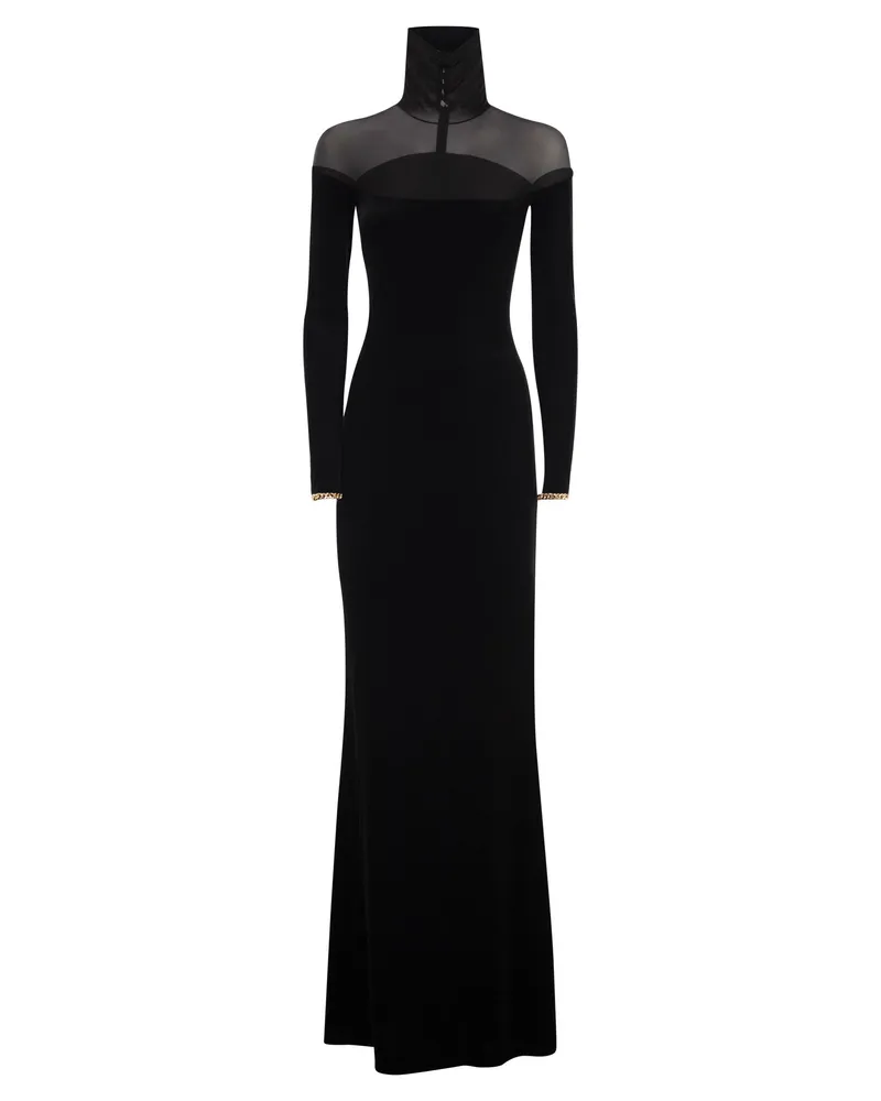 Elisabetta Franchi Rotteppichkleid in Samt und Jersey Black