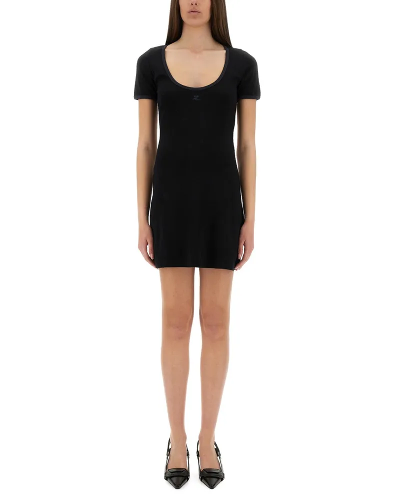 Courrèges Courreves "ganzheitliches Kontrast" Mini -Kleid Black
