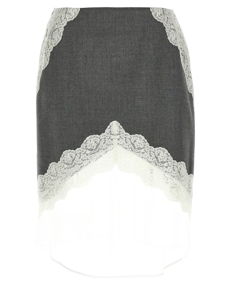 Jil Sander Organza Spitzenwolle Rock Gray