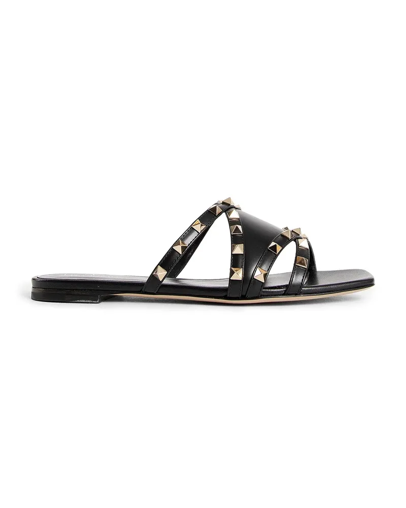 Valentino Garavani Valentino Garavani Rockstud Leder flache Sandalen Black