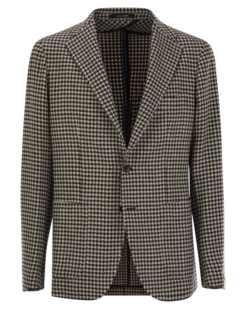 Tagliatore Houndstooth Virgin Woll Mischjacke Black
