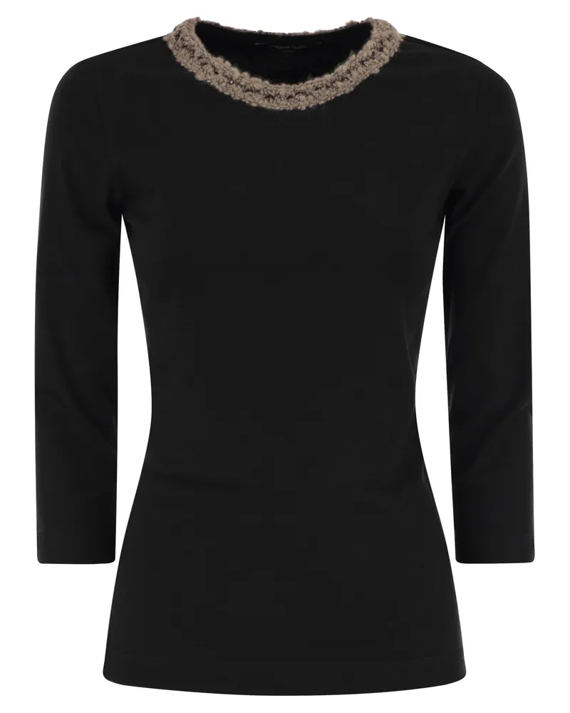 Fabiana Filippi 3/4 Ärmel -T -Shirt mit Halsdetails Black