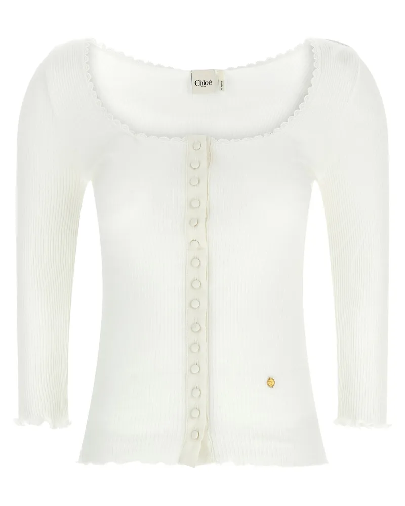 Chloé Mini Ruffled Cardigan White