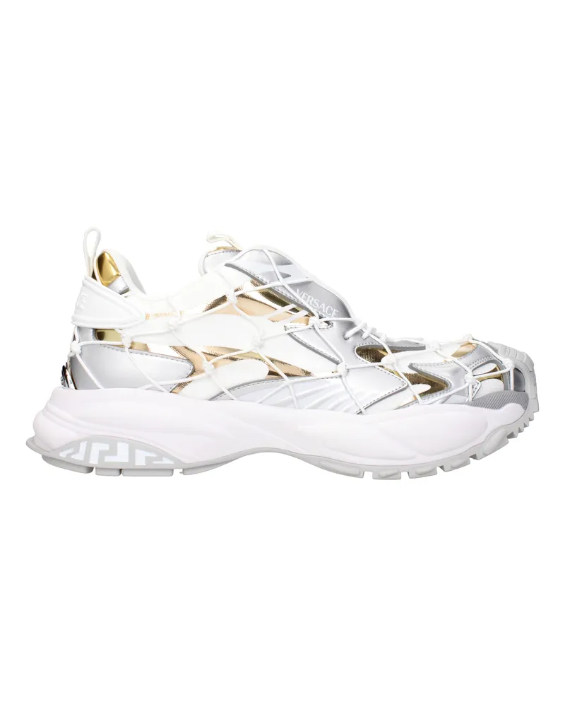 Versace Herrens Sneakers aus weißem/silberfarbenem Stoff -