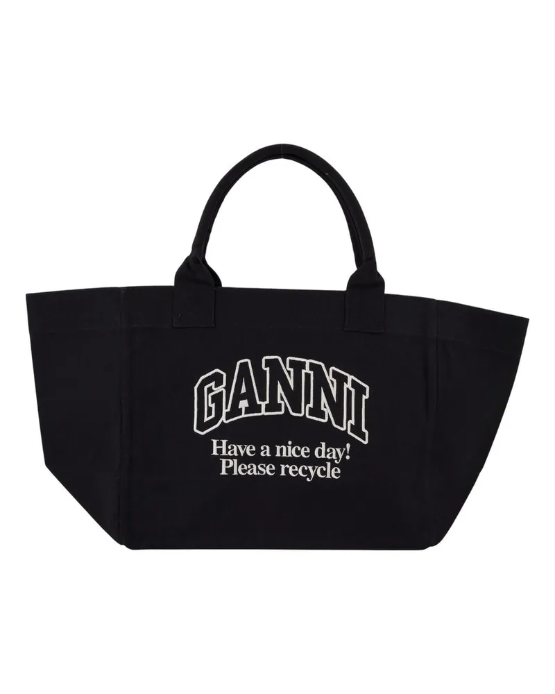 Ganni Xxl Logo Shopper Bag  Baumwolle schwarz Schwarz