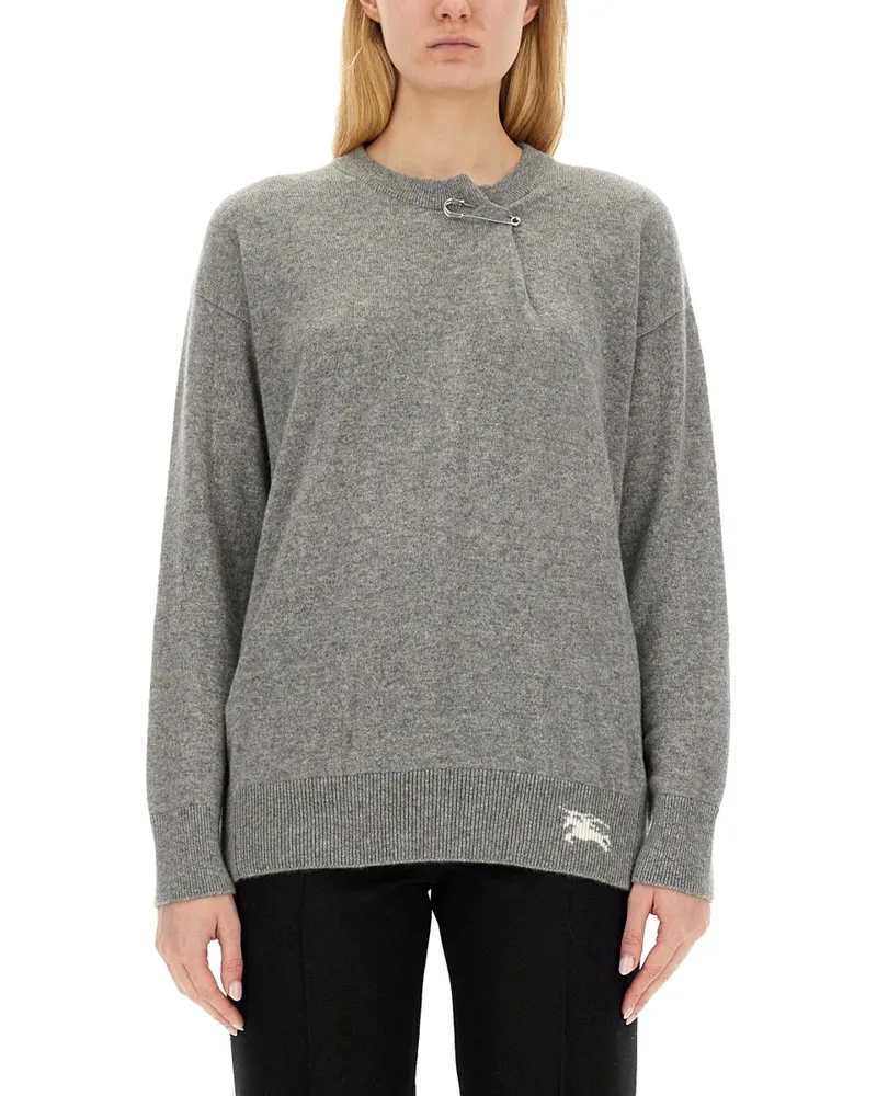 Burberry Cashmere Pullover mit Kilt Pin Grey