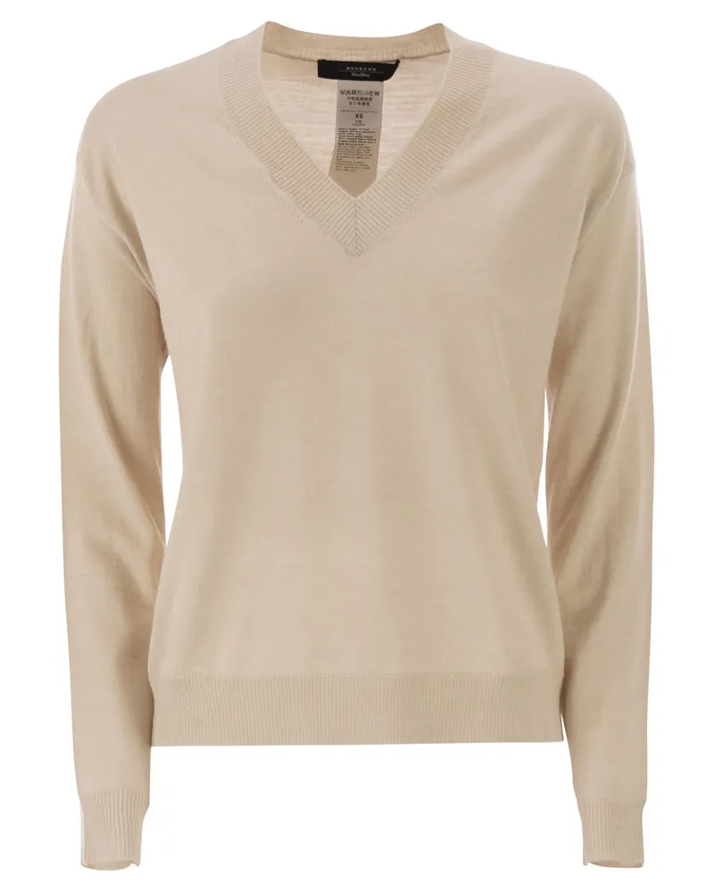 Weekend Max Mara Fiocchi Pullover mit V-Ausschnitt aus Wolle und Kaschmir Beige