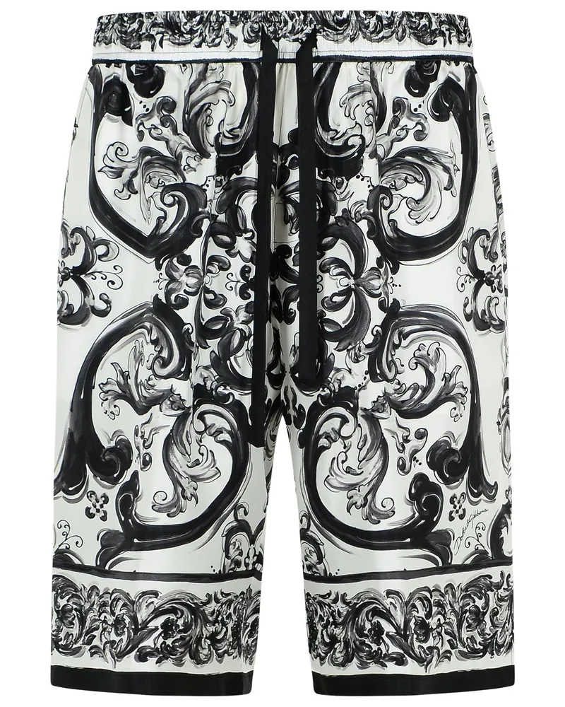 Dolce & Gabbana Maiolica' schwarze Seiden -Bermuda -Shorts Black