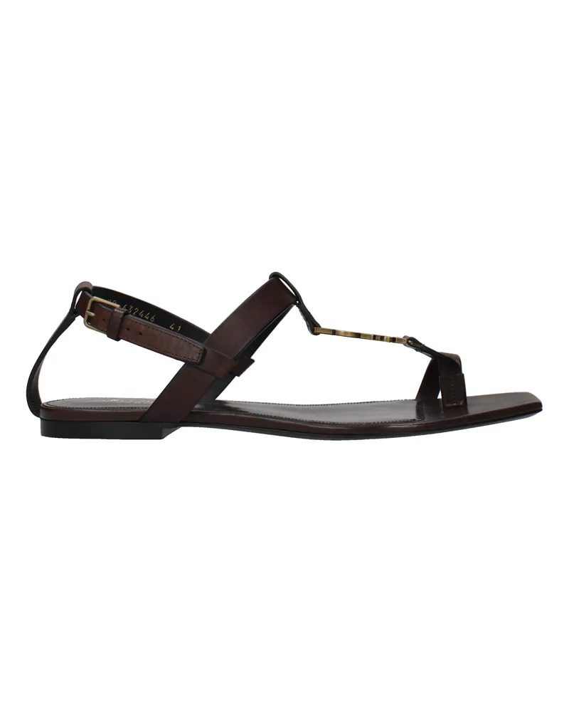 Saint Laurent Cassandra Flip Flops Damens Lederbraun/Moro-Kopf -