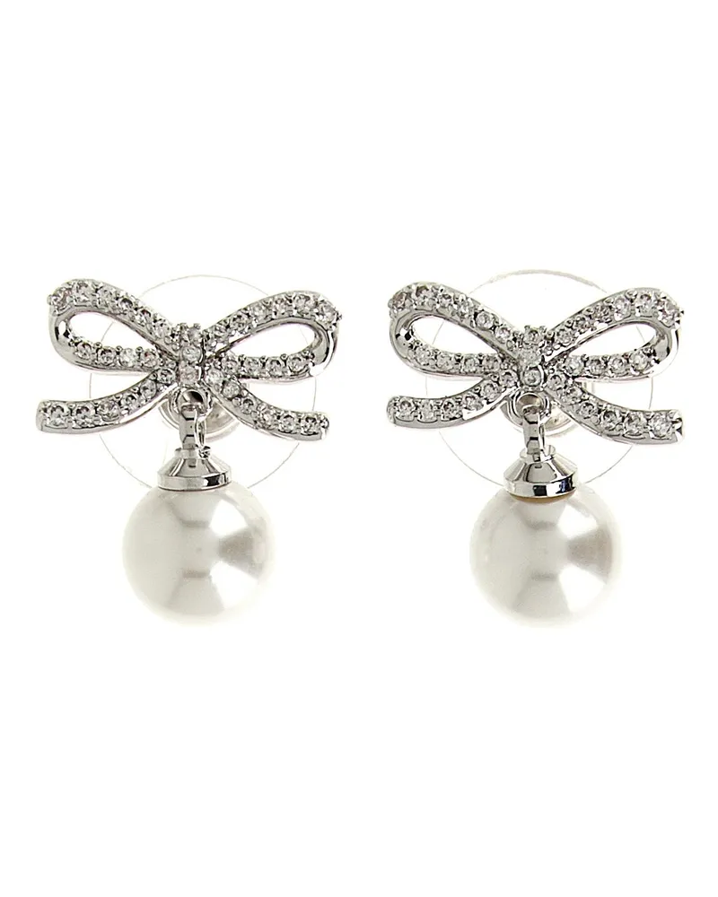 Self-Portrait Selbstporträt-Ohrringe „Bow Pearl Silver