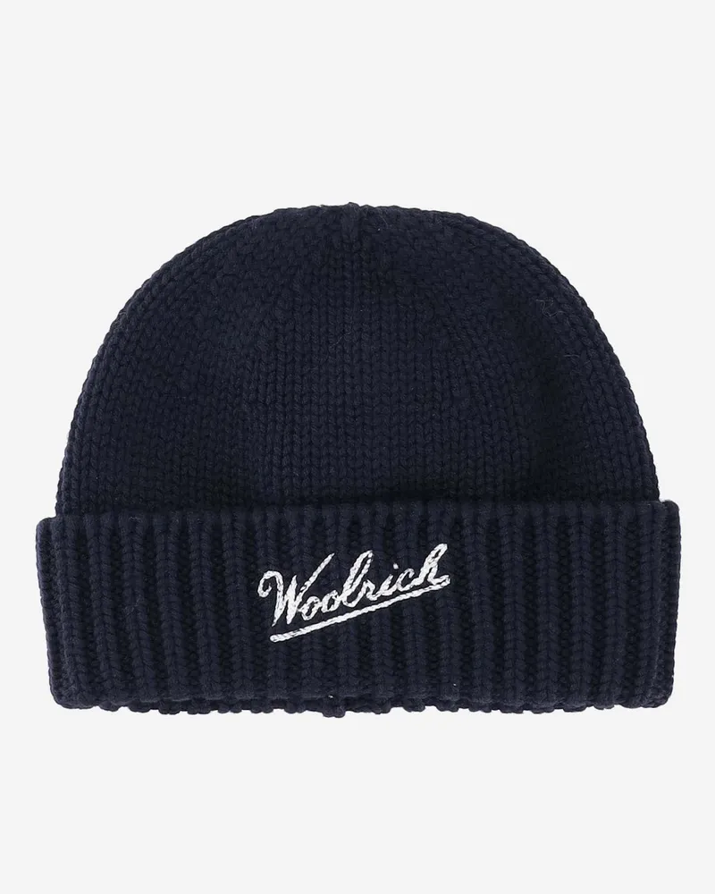 Woolrich Woll Mütze mit Logo Blue