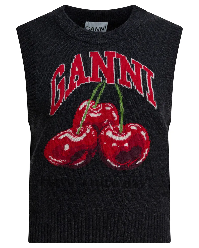 Ganni Wollweste mit Logo Black