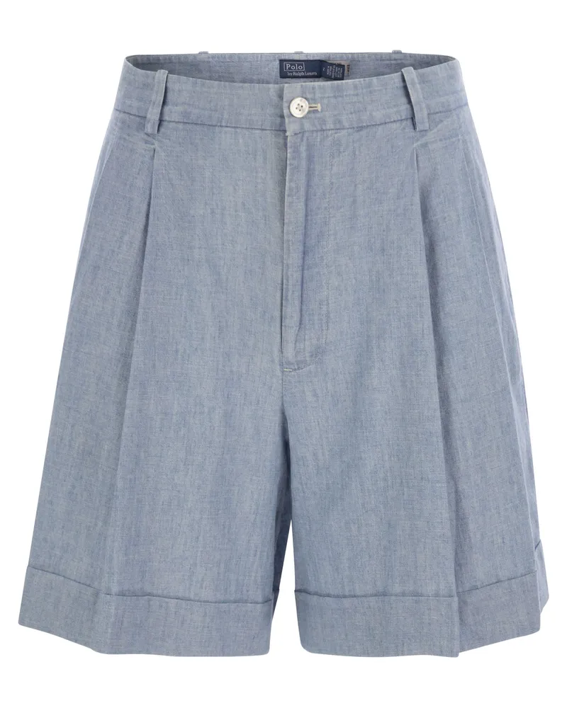 Ralph Lauren Falten -Baumwoll -Chambray -Shorts Light