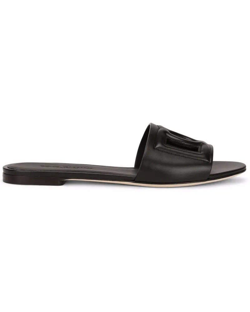 Dolce & Gabbana DG Logo Leder flache Sandalen Black