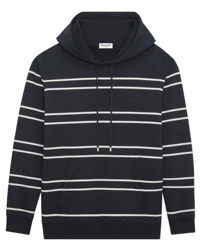 Saint Laurent Striped Cotton Hoodie Black