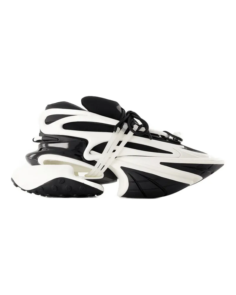 Balmain Einhorn -Turnschuhe  Leder schwarz/ weiß Multicolor
