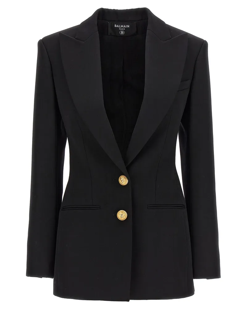 Balmain Double Breasted Blazer mit Logoknöpfen Black