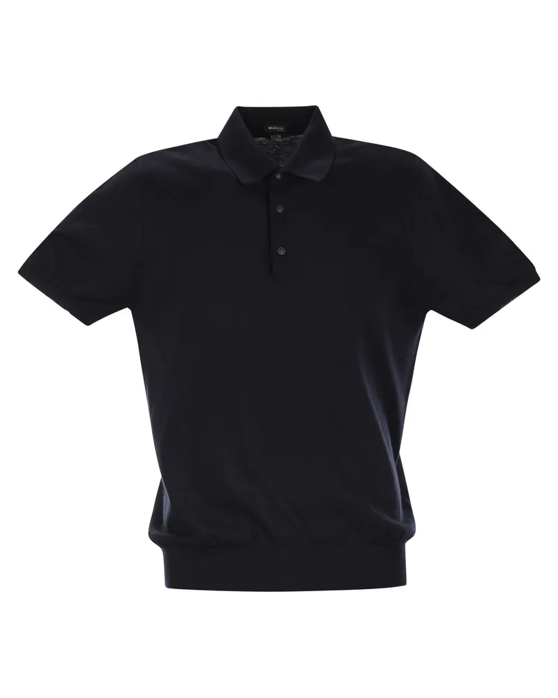 Kiton kurzärmeliges Baumwollpolo -Hemd Blue