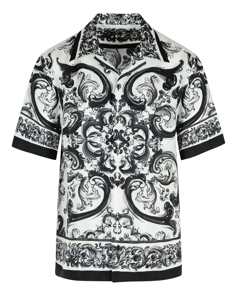 Dolce & Gabbana Maiolica' schwarzes Seidenhemd Black