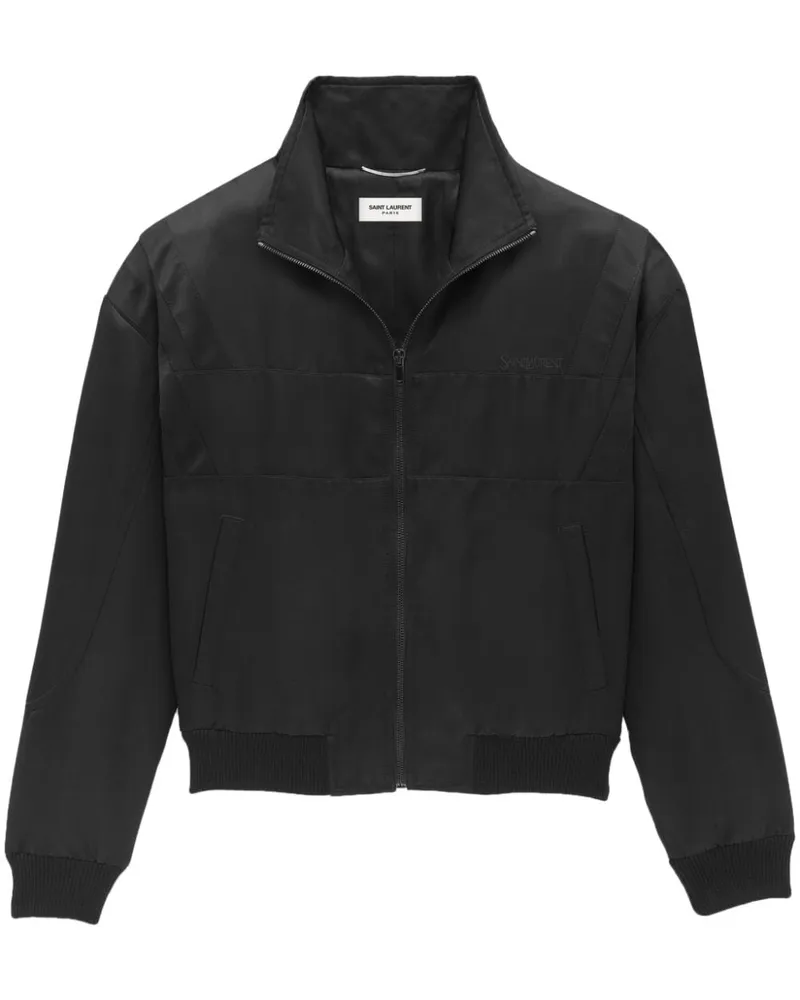 Saint Laurent Logo Satin Bomberjacke Black