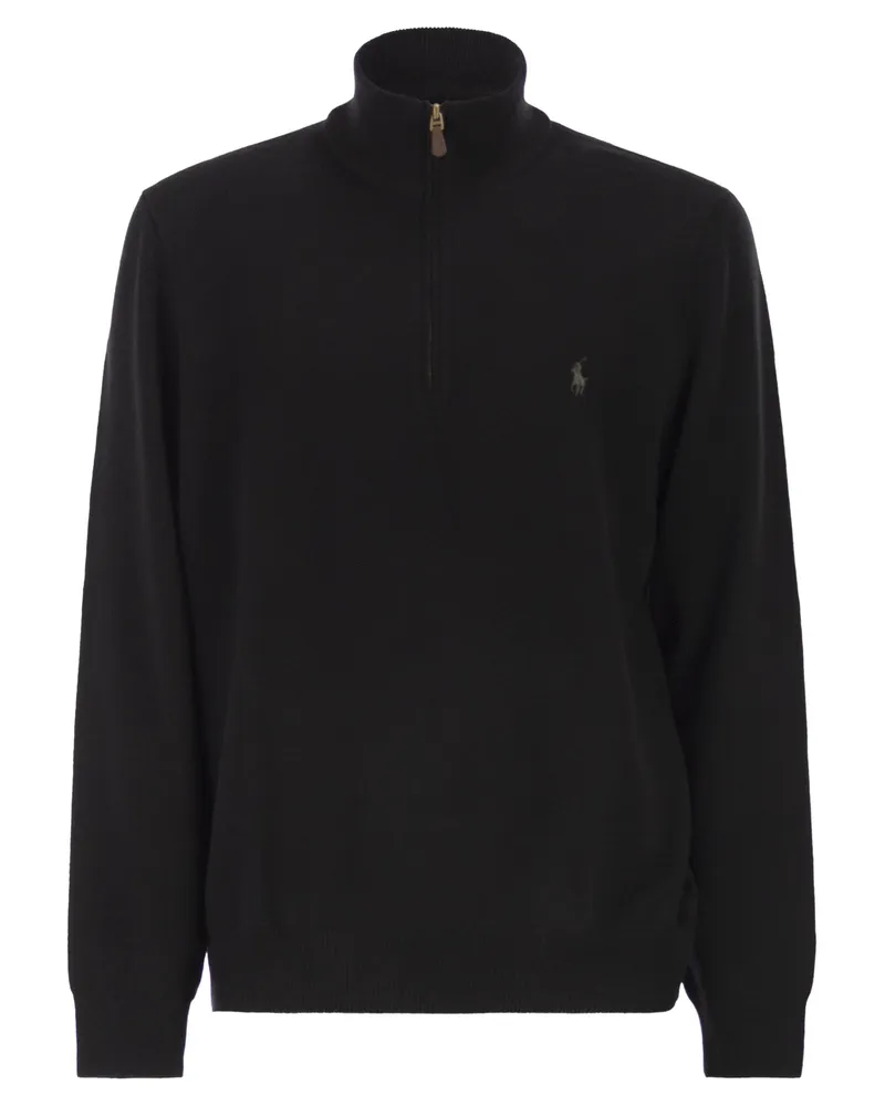 Ralph Lauren Wollpullover mit halbem Reißverschluss Black