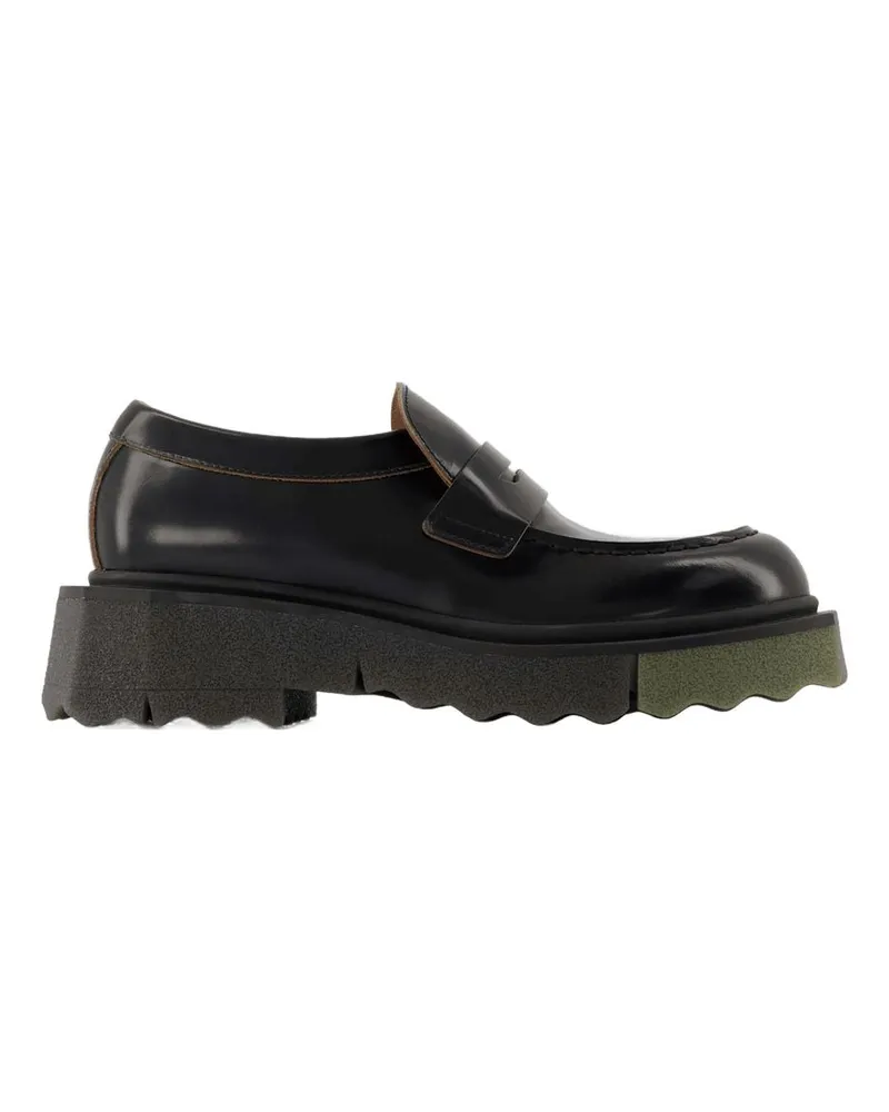 OFF-WHITE Schwamm Loafer -Knöchelstiefel aus weißem Schwarz/Militaire -Leder Black