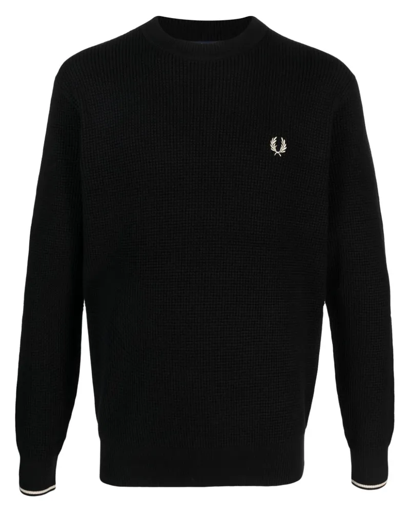 Fred Perry Logo -Wattestäbe Crewneck Pullover Black