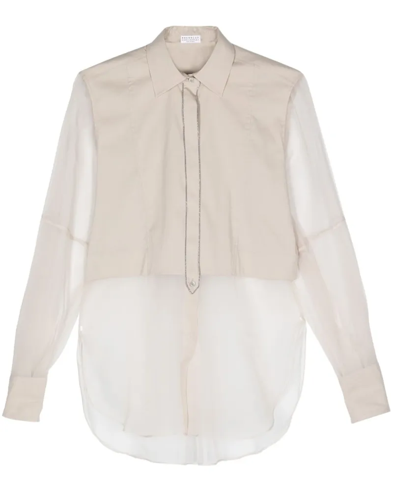 Brunello Cucinelli Seidenhemd mit glänzenden Details Beige