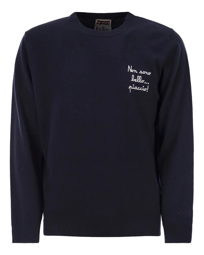 MC2 Saint Barth Heron Pullover mit Rundhalsausschnitt und Stickerei auf der Vorderseite Blue