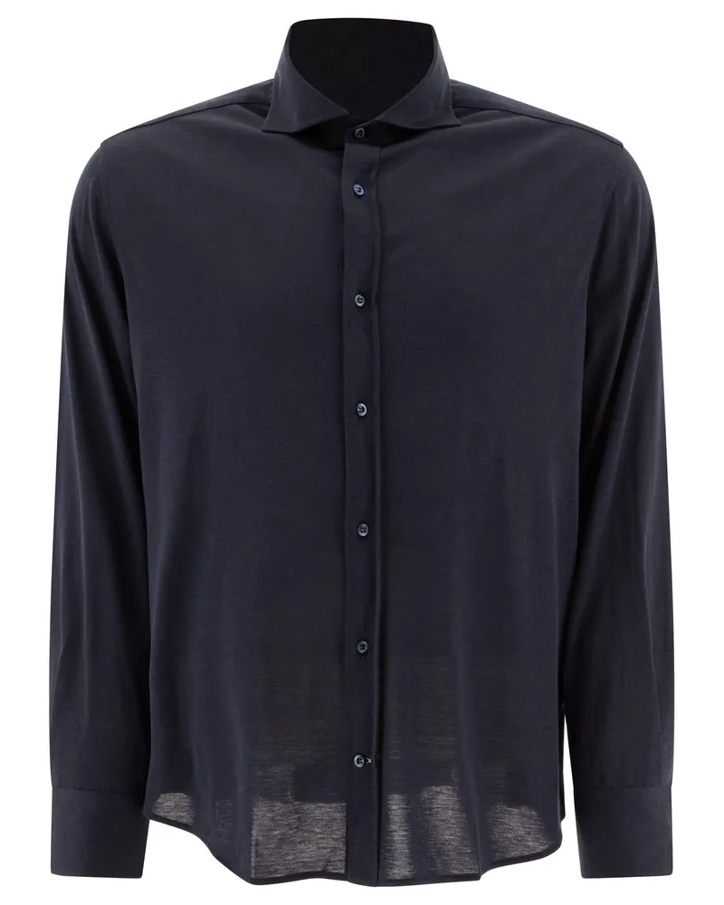Brunello Cucinelli Seiden- und Baumwoll -Leicht -Gewicht -Trikothemd Blue