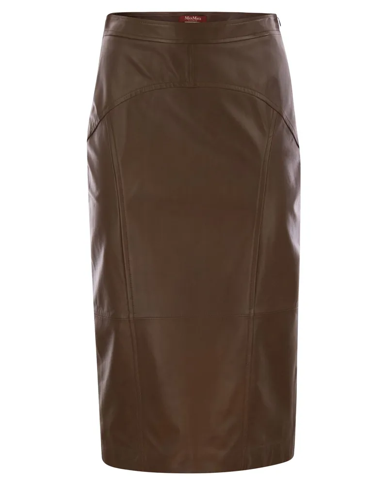 Max Mara Taiga Nappa Lederstiftrock Brown