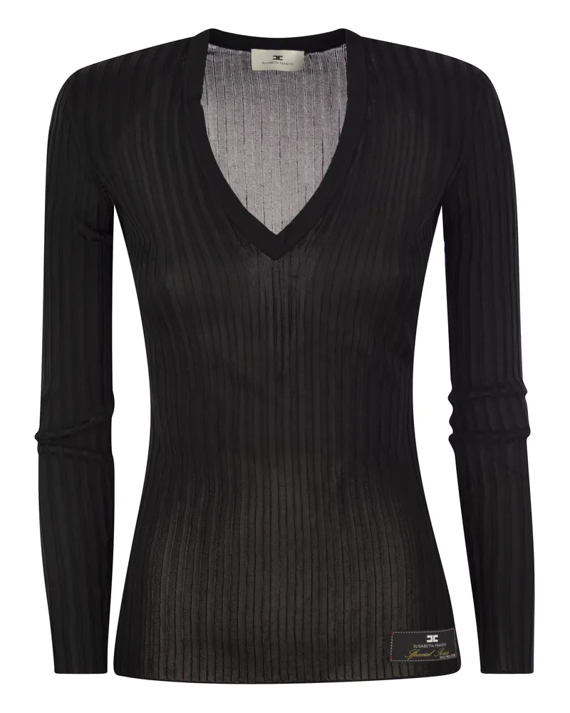Elisabetta Franchi Shiny Viscose Ribbed Trikot Black
