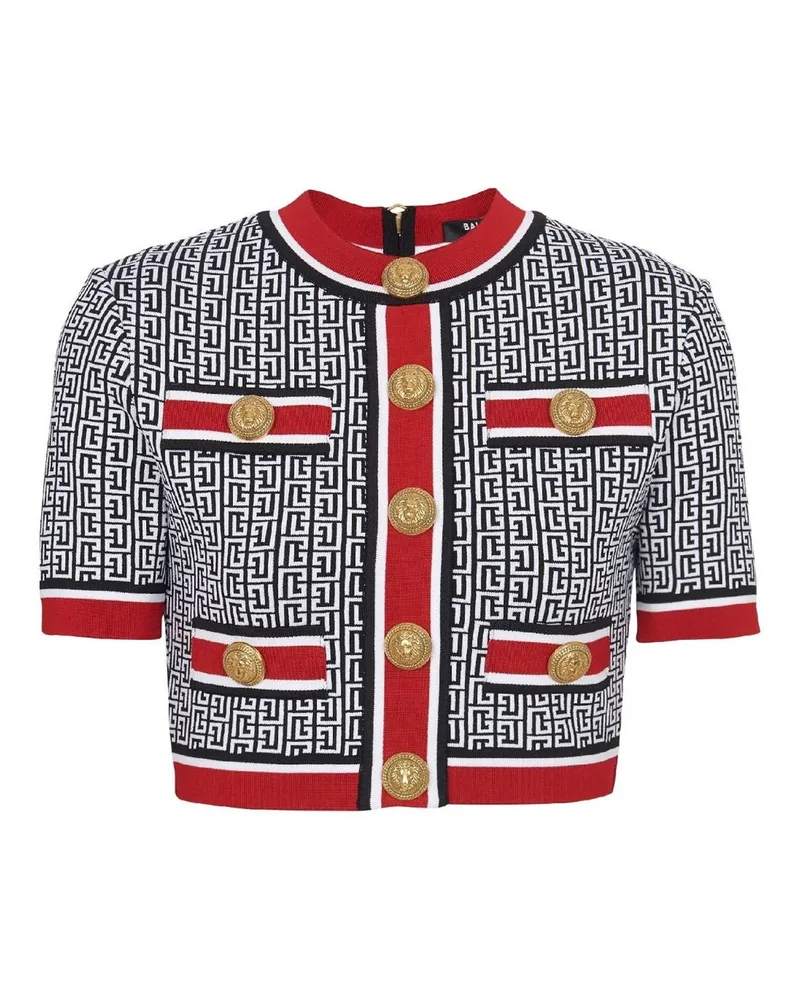Balmain beschnittenes Monogramm -Oberteil Schwarz