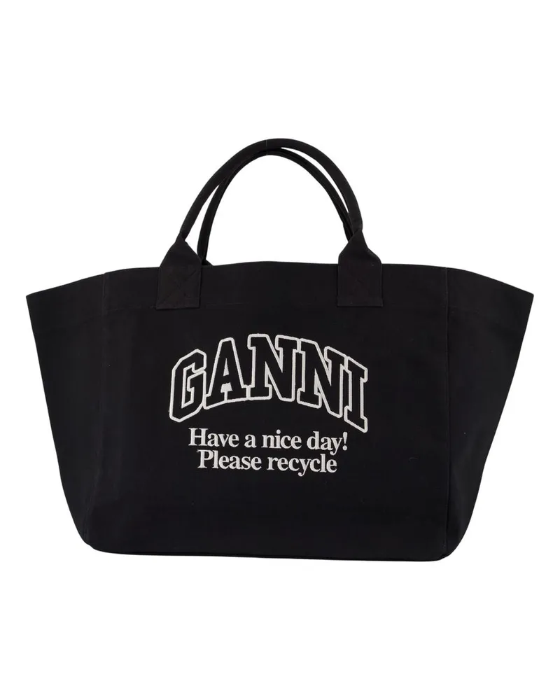 Ganni Xxl Pocket Shopper Bag  Baumwolle schwarz Schwarz