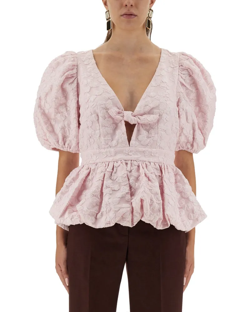 ROTATE Birger Christensen Drehen Sie Birger Christensen Top mit Puffärmelen Powder