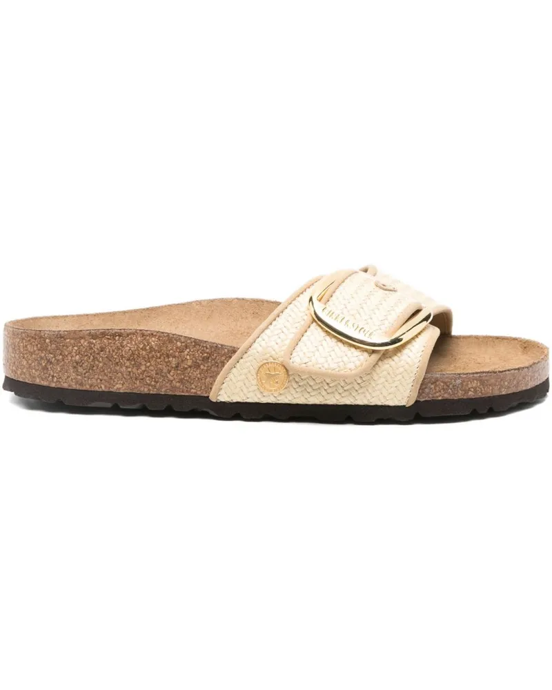 Birkenstock Madrid Big Buckle Raffia Sandalen Beige