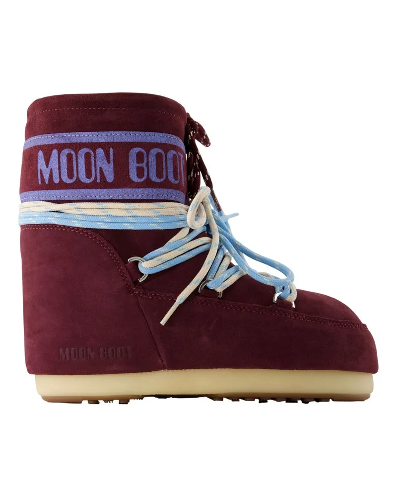Moon Boot Icon Low Wildleder Schnürsenkel Knöchelstiefel Mondstiefel Leder Burgund Burgundy