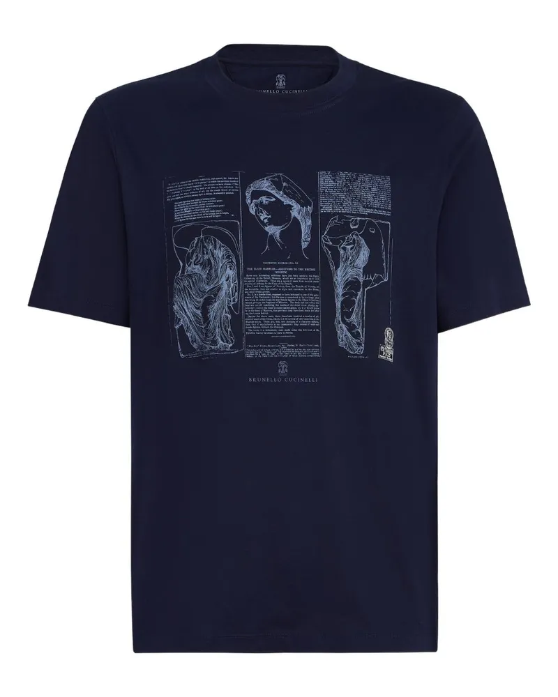 Brunello Cucinelli bedrucktes Baumwoll-T-Shirt Blue