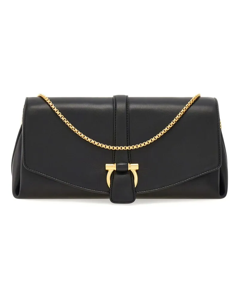 Ferragamo mittelgroßer Leder -Crossbody -Tasche Black